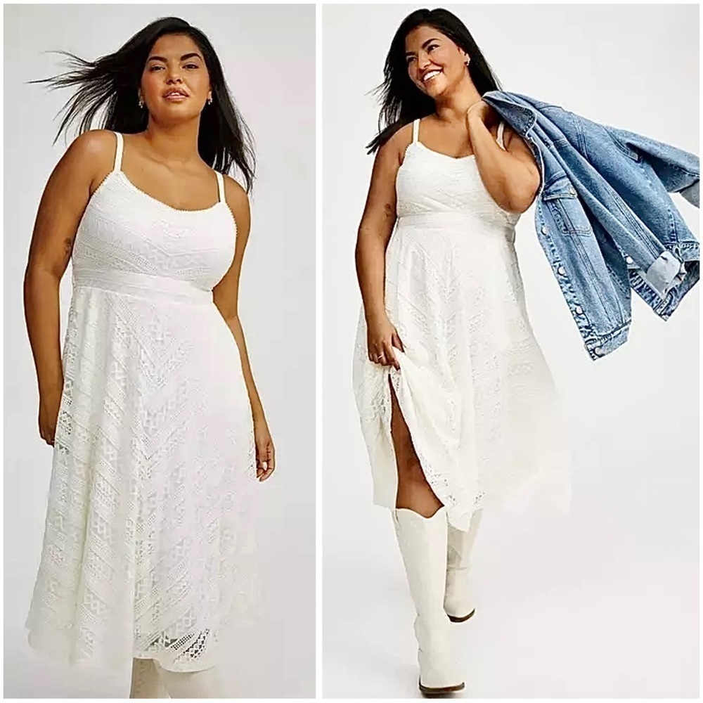 TORRID White Elegant Feminine Versatile Stretchy Lace Midi Skater Dress 3X NWT